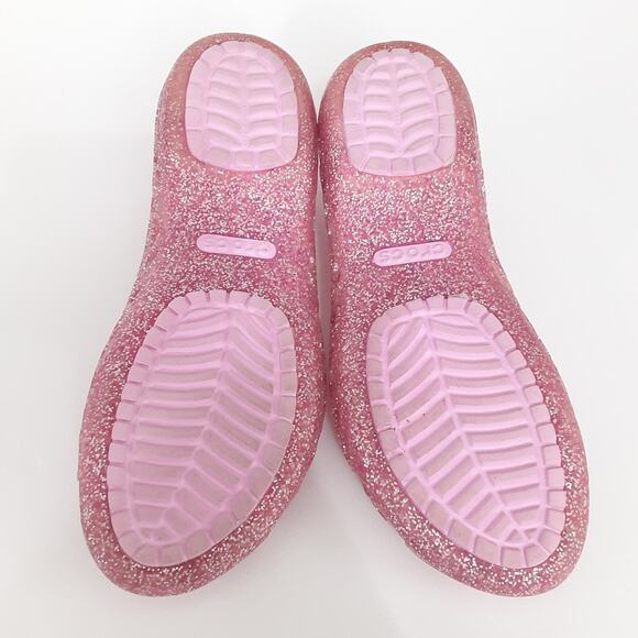 Crocs Isabella Gel Sandals Girls 1 Peep Toe Jelly Ballet Flats Pink Glitter Shoe - Picture 7 of 7
